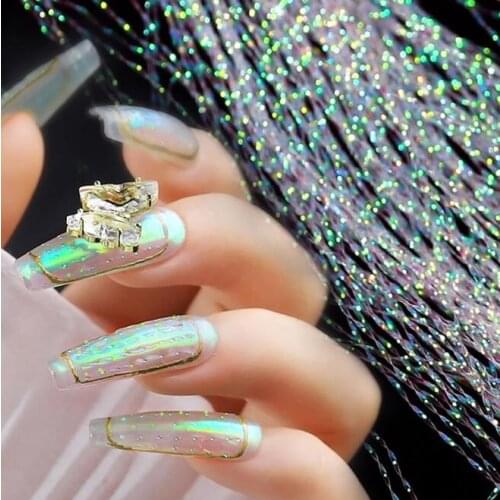 1Bag Fluorescent Thread Nail Sticker Glitter Mesh Net Line Tape Holographic 3D Silk Foils Nail Art Decorations