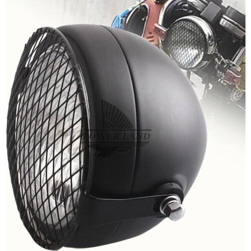 12V Motorcycle Metal Retro Blub Front Vintage Headlight+Old School Grill Mask Black Fits For Honda CB100 CB125S CL GN125 CG125