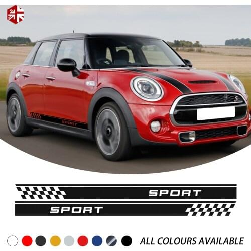 2 Pcs Racing Sport Checkered Styling Car Door Side Stripes Sticker Body Decal For MINI Cooper S F55 JCW One Accessories