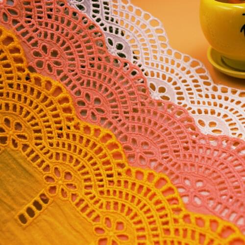 3Yds/lot 12.5cm wide good white orange pink embroidery cotton lace handmade clothing skirt sofa DIY decorative fabric AC469