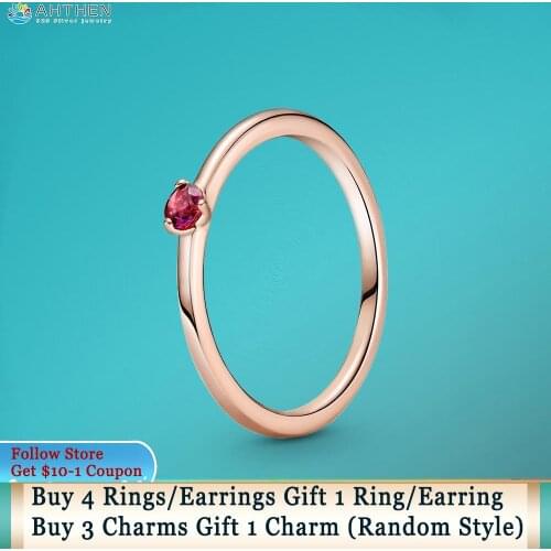 Ahthen 925 Sterling Silver Rings Red Solitaire Ring 925 Silver Women Rings Ngagement Ring Women Jewelry Making Girl Rings