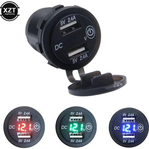 Car Auto 12V Dual USB Ports Fast Charger Voltage Meter Switch Touch On Off Waterproof LED Display Voltmeter 24V for Motorcycle