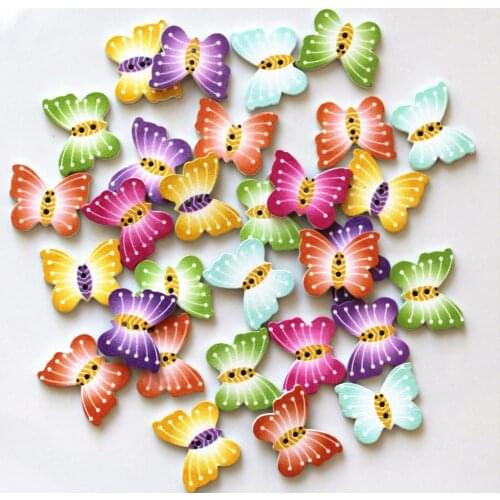 50pcs Wood Mixed Butterfly Cartoon Buttons 2 Holes Wooden Sewing Accessories Embellishments 20x25mm