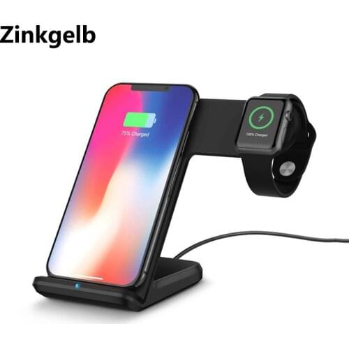 Wireless Charger for iPhone XS Max 2 in 1 10W Desktop Qi Fast Charge Wireless Charging Station Stand Holder for Apple Watch 3 2