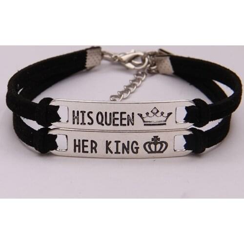 100% Handmade Bracelet for Loving Couples Lovers Valentines Gift "Queen" and "King" 2018 a Pair (2 pcs )