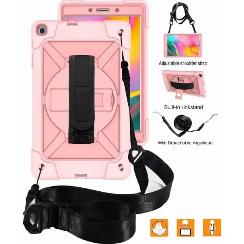 Cover Case For Samsung Galaxy Tab A 8.0 2019 T290 T295 SM-T290 T297 Safe Heavy Duty Rotating Hand Strap Kickstand Shoulder Strap