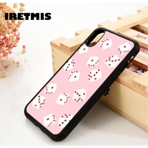 Iretmis 5 5S SE 6 6S TPU Silicone Rubber Phone Case Cover for iPhone 7 8 Plus X Xs 11 12 MINI Pro Max XR Pink Dice Heart Pattern