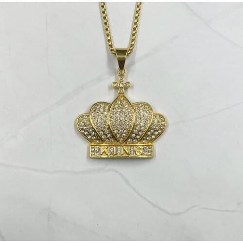 Men Hip hop Iced out bling crown pendant necklaces rhinestone fashion male Hiphop pendants Necklace Charm jewelry gifts