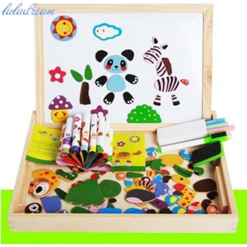 4 Kinds Wooden Multifunctional Magnetic Easel Board Jigsaw Puzzle Drawing Board Educational Toys for Kids Farm Magnetic Puzzle