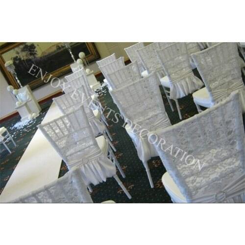 10pcs YHC#117 elegant lace chair back cover with satin dress with pleats organza skirt for chair decor