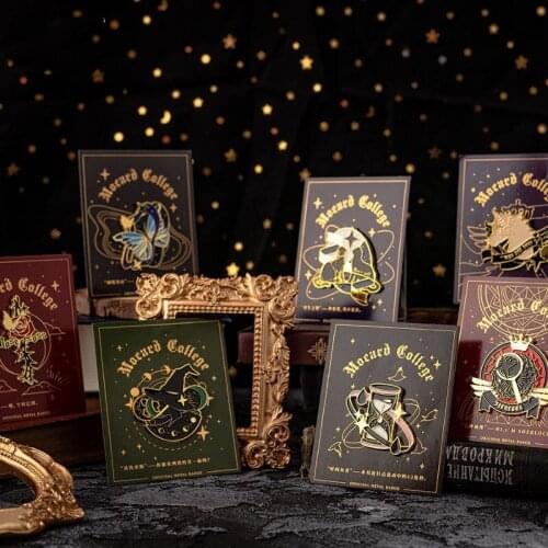 HOSENG Black Color Mystery Butterfly Magic Hat Cat Rose Hourglass Cartoon Punk Badge Party Suit Art Fashion Enamel Pin HS_641