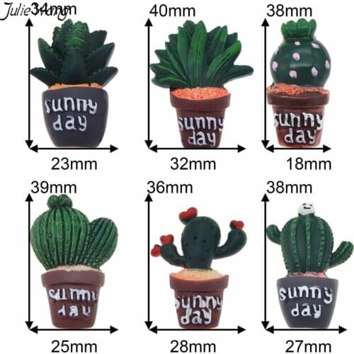 Julie Wang 6pcs Cartoon Cactus Charms Succulent Potted Plants Flatback Cabochon For Jewelry Making Phone Decor DIY Ornaments