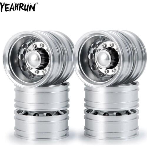 YEAHRUN Silver Aluminum Alloy Beadlock Wheel Hub Rear Wheel Rims For 1/14 Tamiya RC Trailer Tractor Truck Car