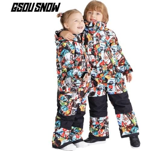 GSOU SNOW Onesies Kids Twins Warm Ski Jacket Winter Water-Resistant Windproof Teenager Snowboard Sui Outdoor Overall Coat