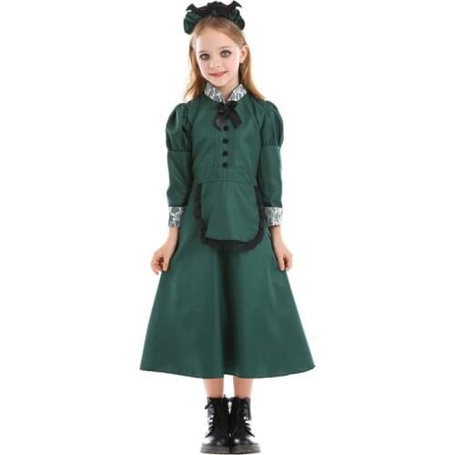 Halloween Parent Child Costume mysterious castle bat vampire servant dark green lace dress