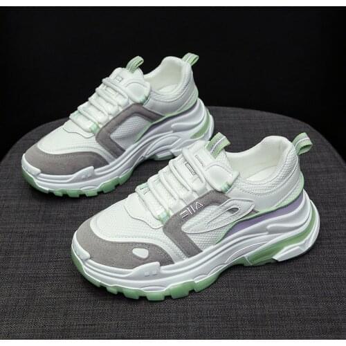 Fashion Spring Korean Platform Sneakers Women Shoes Thick Sole Dad Chunky Sneakers Leather Breathable Casual Vulcanize Shoes