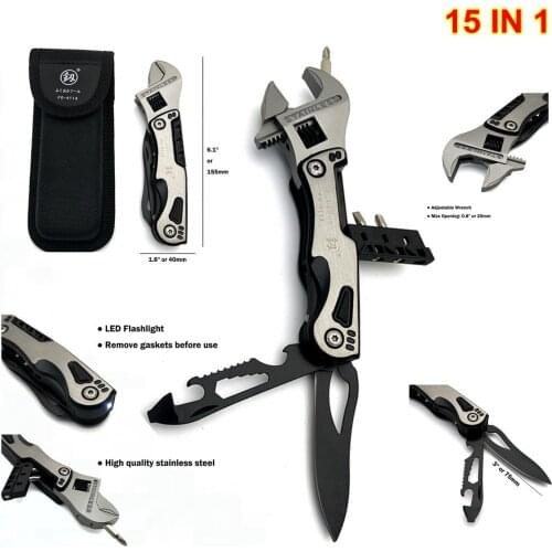 15 In 1 Multi-functional Tool Wrench Spanner Knife Screwdriver Bottle Opener Saw