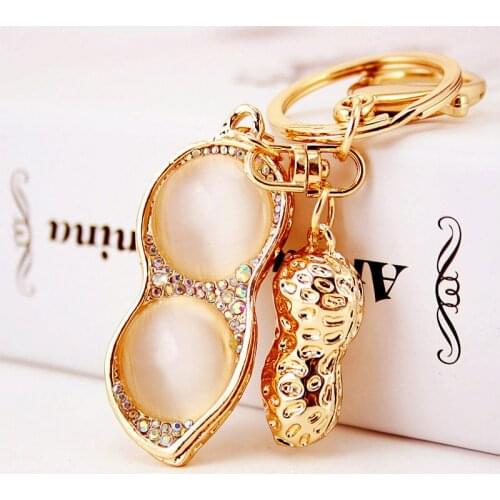 Fashion Crystal Peanut Keychain Mens Key Chain Metal Opal Pendant Small Gift Gift