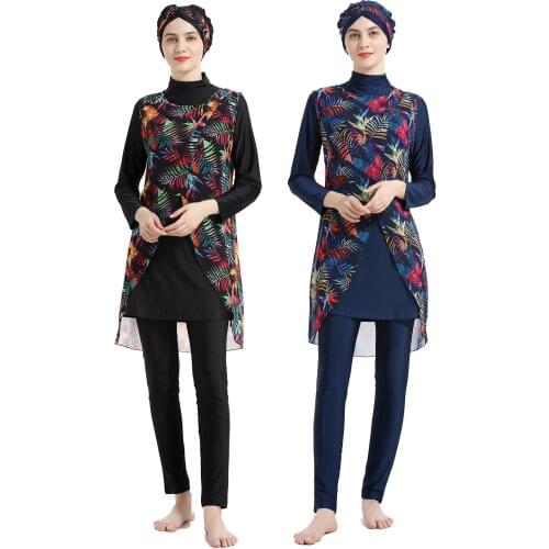 Muslim Swimsuits Middle Eastern Conservative Hui Swimwear Express Print Sun Protection Four-Piece Swimsuit Manufacturers Women