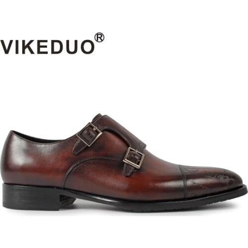 2019 Vikeduo Hot Vintage Mens Monk Shoes Custom Made Laser 100% Genuine Leather Luxury Wedding Party For Boss Original Design