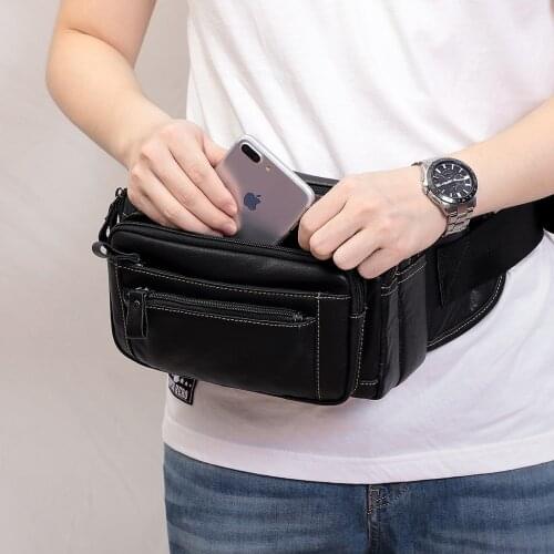 JOYIR Genuine Leather Mens Waist Bags Belt Men Waist Pack for Cigarette Phone Pouch Bum Bag Multifunction Chest Bag Fanny Pack