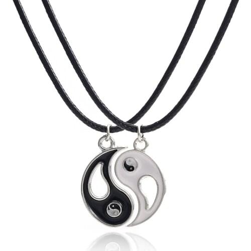 New Fashion Vintage Stitching Yin and Yang Pendant Necklace Couple Leather Rope Chain Necklaces Black White Best Friends Gifts