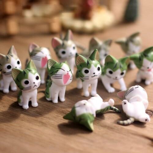 Wholesale 6Pcs Cat Miniature Figurines Cat Terrarium Cheese Figurine Miniatures Fairy Garden Decoration Miniature Fairy Figurine