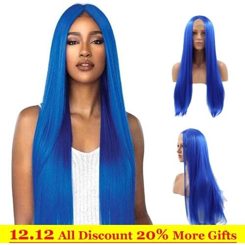 Pastel Blue Lace Front Wigs for Women Middle Part Long Natural Straight Synthetic Wig with Baby Hair Glueless Heat Fiber Wig