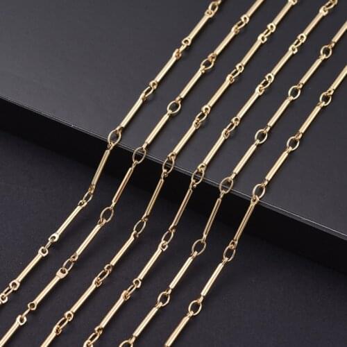 10m Gold Plated Brass Bar Link Chains Soldered with Spool for Jewelry Making DIY 13x2x1.2mm