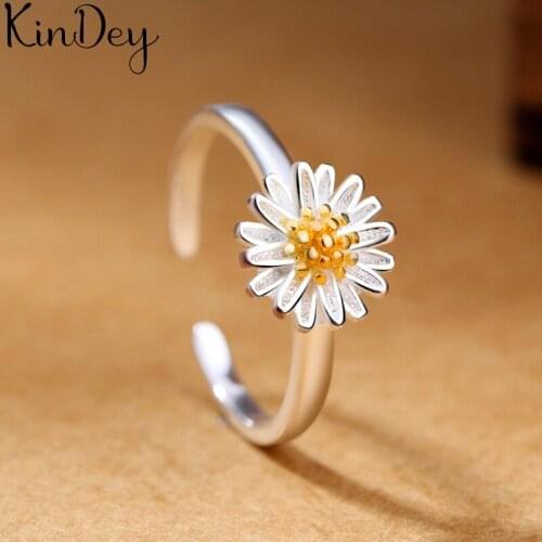 Simple Style Silver Color Daisy Flower Rings for Women Men Jewelry Big Open Rings bague femme