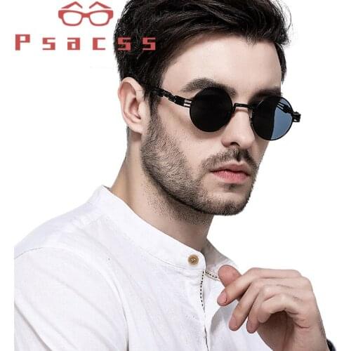 Psacss NEW Round Punk Sunglasses Men Women Alloy Glasses Frame Vintage Brand Designer Sun Glasses For Driving Fishing UV400