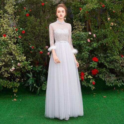 Romantic Wedding Party Girls and Sisters Bridesmaids Dresses New Party graduation Party meeting Dresses Long Sleeves vestidos