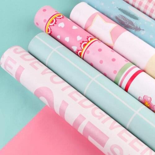 10M Wallpaper Self Adhesive Waterproof Pink Star Letter Stripe Flower Bedroom Living Room Children Girl Sticker PVC Vinyl