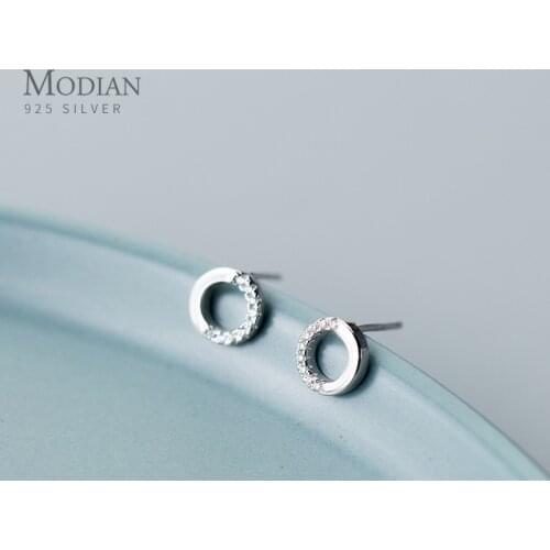 Modian New Circle Round Style Zirconia Stud Earrings for Women Cute Charm 925 Sterling Silver Fashion Fine Silver Jewelry