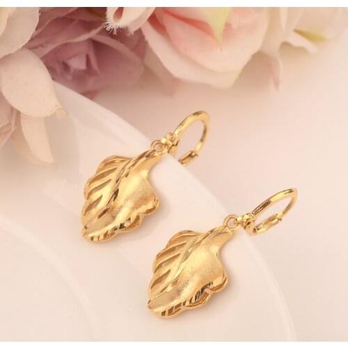 Gold Color leaf drop Earrings for Women Girls kids Jewelry dubai india Ethiopian Africa Arabia Middle East Bijoux charms Gift