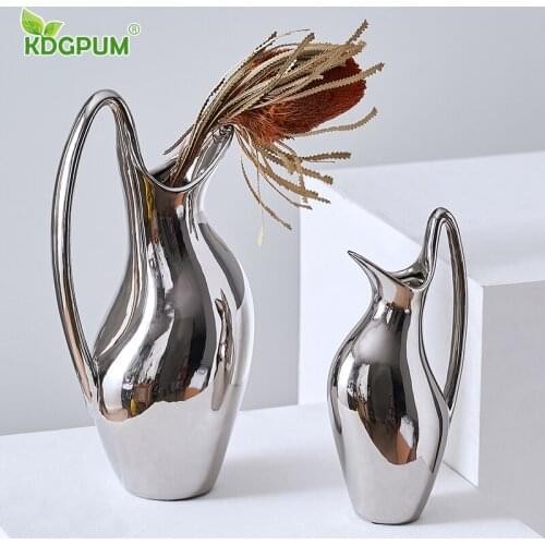 Modern handmade ceramic vase living room bedroom silver pot-shaped ornaments dried flowers planting flower arrangements