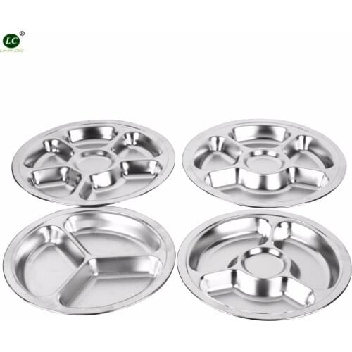 Dinner Plate Grid Plate 28cm Stainless steel Fast Food Dish Pan thickening Plate fast food Dish Dinner Plate Metal