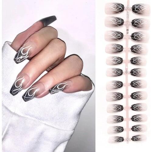 Dark Flame Fake Nail Sticker Wearing Nail Finished Nail Piece Nail Art Patch False Nail 24pcs/box 2021 New