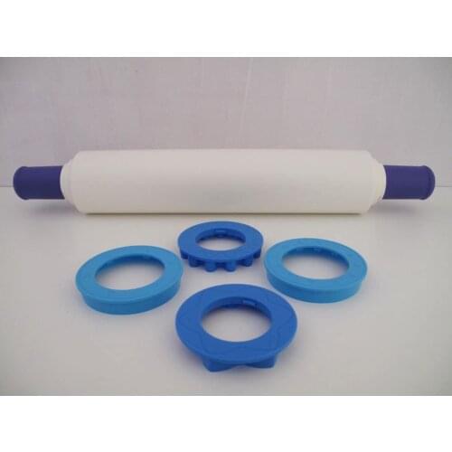 Tupperware On Dough Mat, Baking Professional Dough Reel Blue Roller + Rings