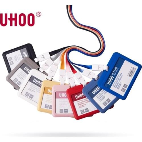 Uhoo 6633 Horizontal Pp Name Tag Id Card Holder Case Frame Cover With Lanyard High Quality Neck Name Badge Holders-wholesale