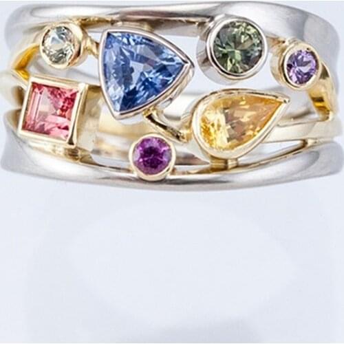 Unique Design Delicate Rings for Women Shine Fashion Multicolor Geometric Cubic Zirconia Inlaid Wedding Ring Jewelry Gifts