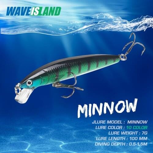 WAVEISLAND 2021 New Minnow Fishing Lure top water lure bass 10Color Mino Hard Bait 7g/10cm articulos de pesca Fishing Tackle