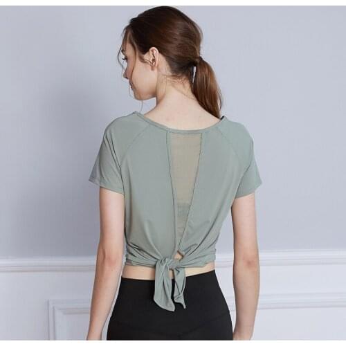 Willarde Back Tie Cool Yoga Athletic Running T-shirt Women Mesh Short-sleeved Shirts Plain Sport Fitness Workout Tops Tee