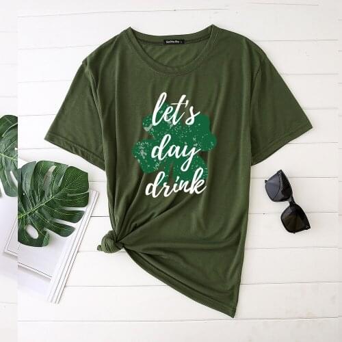 Lets Day Drink Shamrock Print St Patricks Day Woman Tshirts Fashion Tops for Teens Harajuku Shirt Short Sleeve Clothes Female
