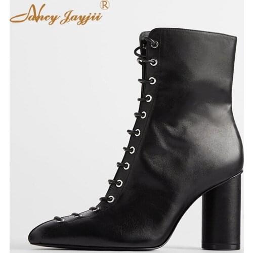 Black 2019 winter new arrival ankle boots ladies shoes with thick high heel fashion sexy dress party short plush large size
