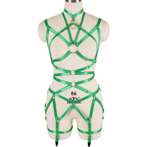 Full Body Harness Bra Women Strappy O-ring Tops Hollow Out Sexy Lingerie Set Elastic Adjust Plus Size Punk Goth Club Dance Rave
