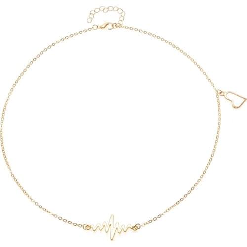 Simple Design Heartbeat Pendant Necklace Romantic Hollow Out Heart-shaped Gold Choker Creative Party Jewelry Accessories