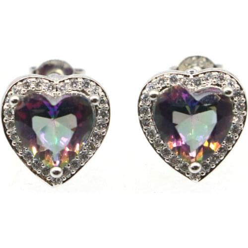 37x27mm Multi Color 16g Heart Garnet Citrine Peridot Violet Tanzanite CZ Ladies Birthday Gift Silver Earrings