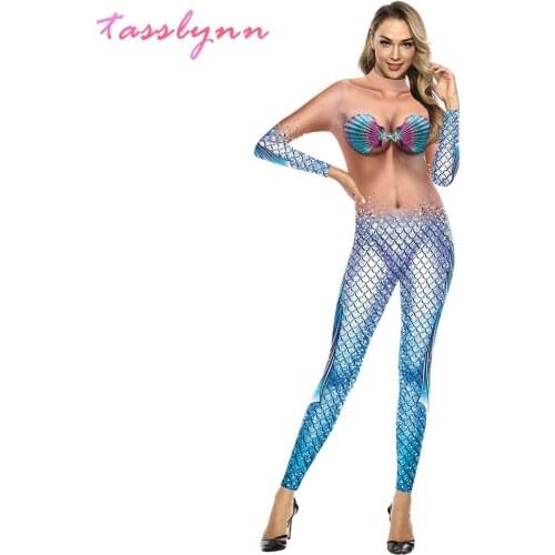 2020 Mermaid Cosplay Costumes Spandex Cosplay Jumpsuit Zentai Halloween Costumes for Women