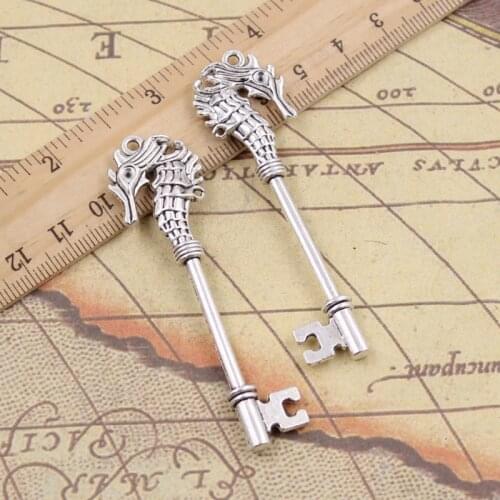 4pcs Charms hippocampus vintage skeleton key 72x20mm Tibetan Bronze Silver Color Pendants DIY Making Findings Antique Jewelry